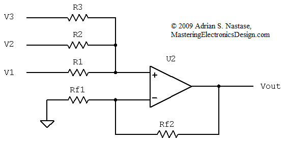 op amp non investing summing amplifier equation